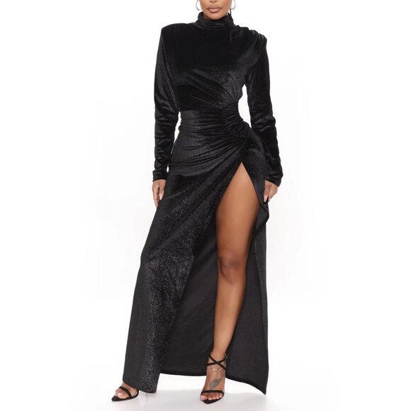 Fashion Nova Dresses & Skirts - Fashion Nova Champagne Problems Velvet Maxi Dress - Black